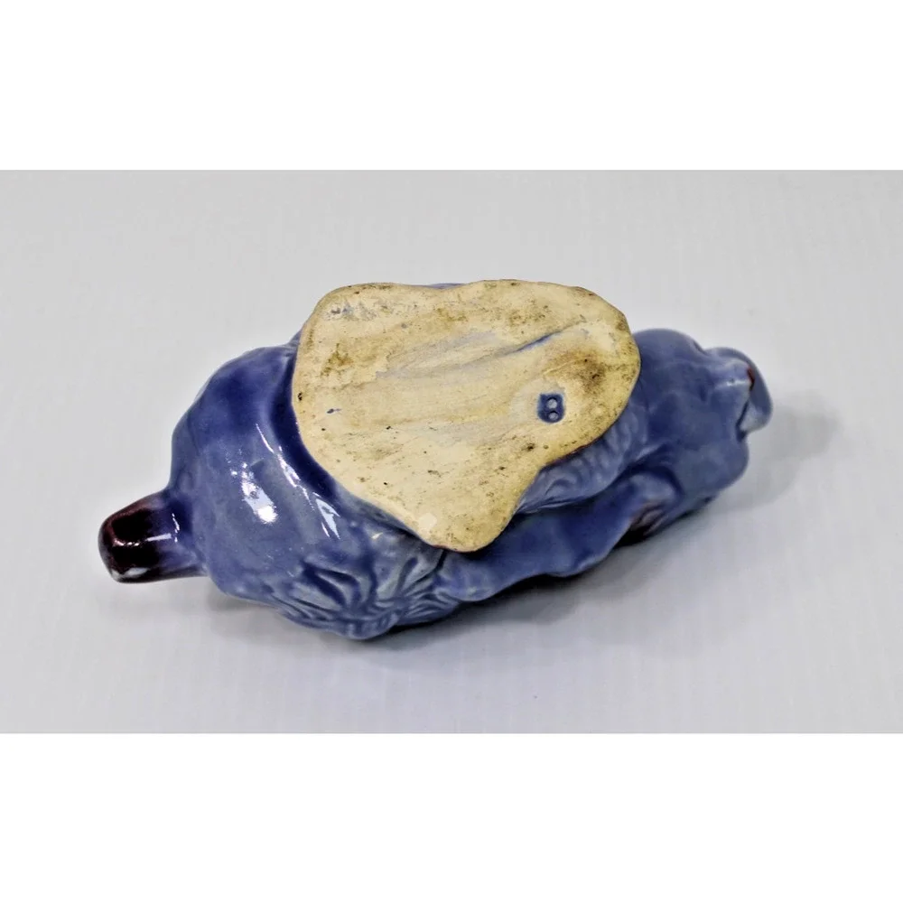 Vintage Shawnee Pottery Small Running Puppy Planter, Blue Dog, Kitschy!